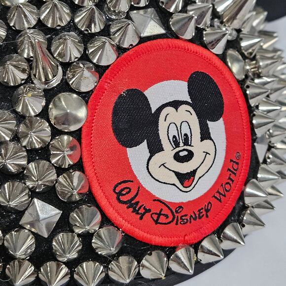 Walt Disney World Park Mickey Mouse Studded Spiked Hat Adult USA Black Silver - Picture 11 of 12